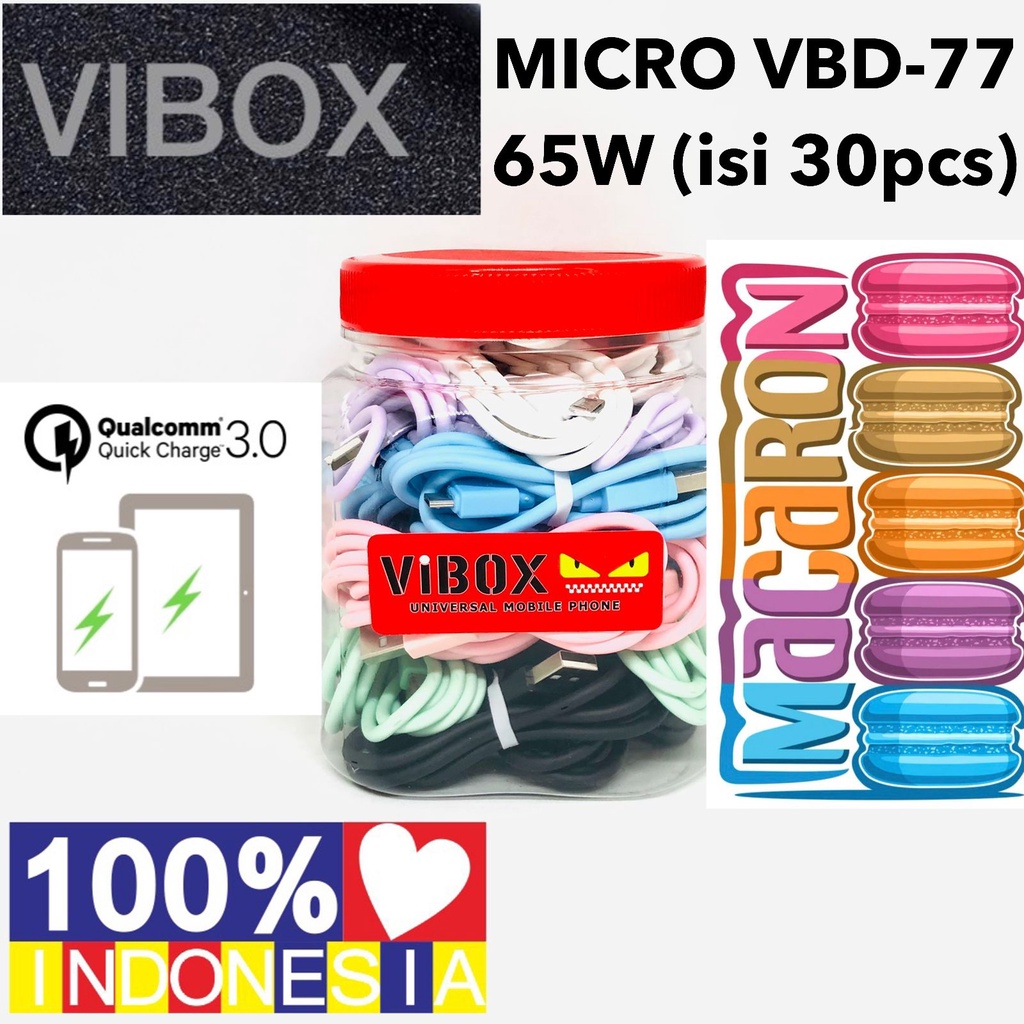 MINIGO kd kabel data authentic warna MACARON VIBOX VBD77 micro usb 1 toples isi 30pcs