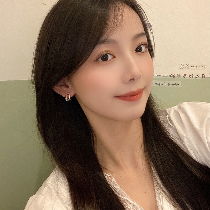 S925 Silver Plated Geometric Square Earrings Pearl Earrings Ear Studs for Lovely Girls