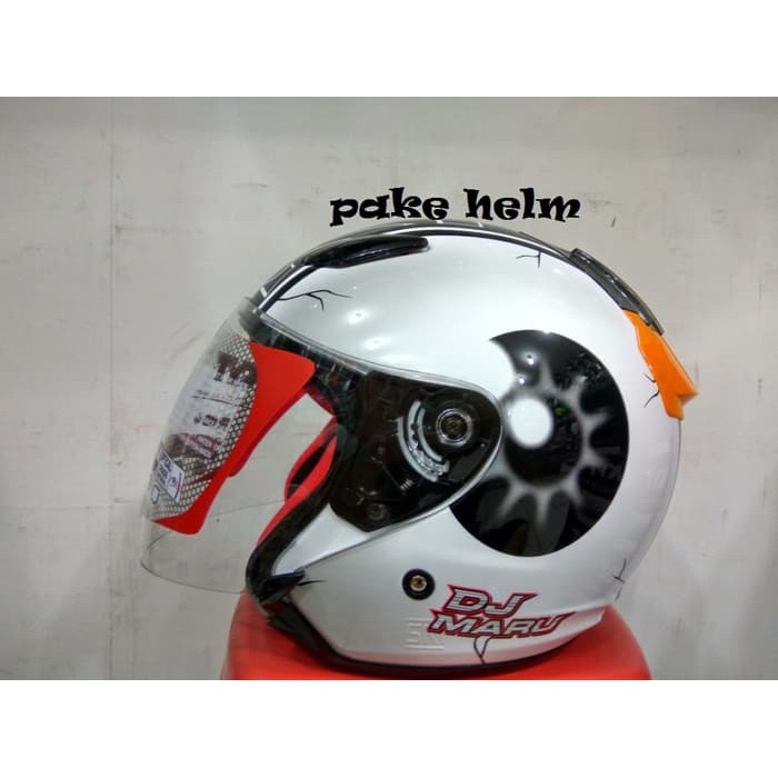 HELM KYT DJ MARU MOTIF #6 WHITE ORANGE HALF FACE