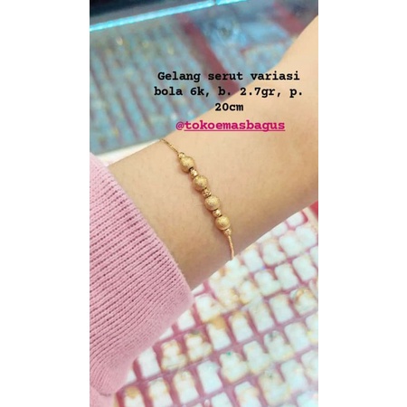 gelang rantai serut emas asli variasi bola k300/6k