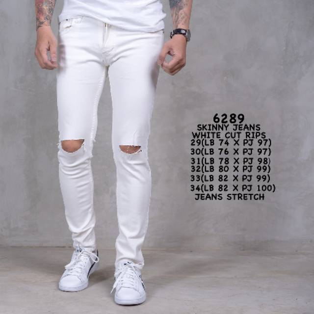 Hideomenstore 6289 Celana Skinny Jeans Putih Polos Panjang / Celana Levis Pria / Celana Premium