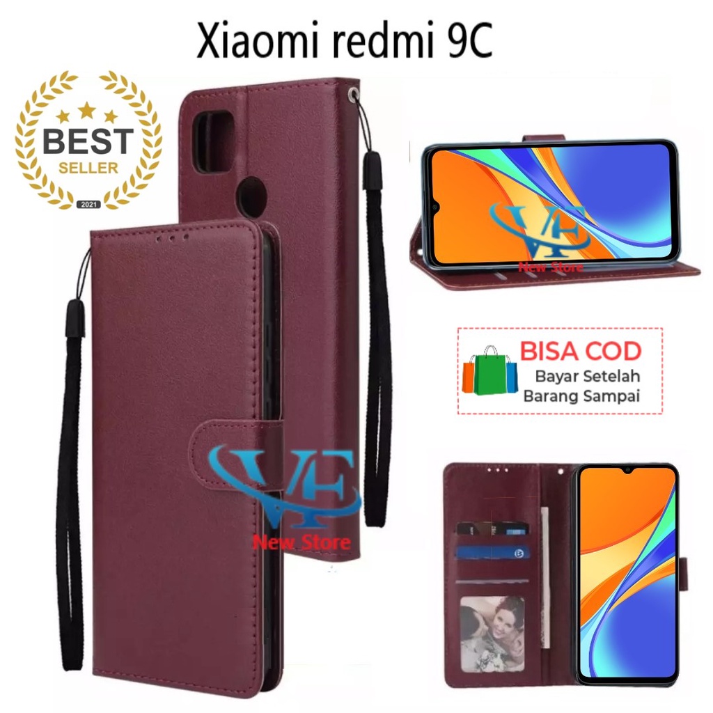CASE LEATHER/SARUNG DOMPET UNTUK HP  Xiaomi Redmi 9c FLIP COVER WALLET STANDING DOMPET CASING
