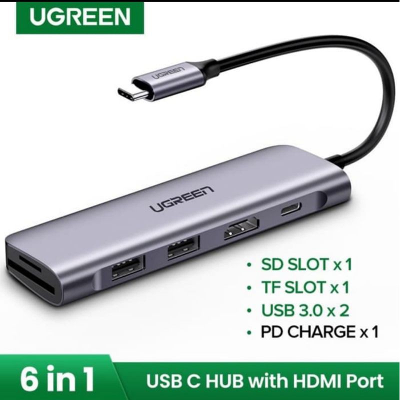 Ugreen Hub 6 in 1 Type C Hub to 4K Hdmi Usb 3.0 Card Reader No &amp; With Power Delivery 100W