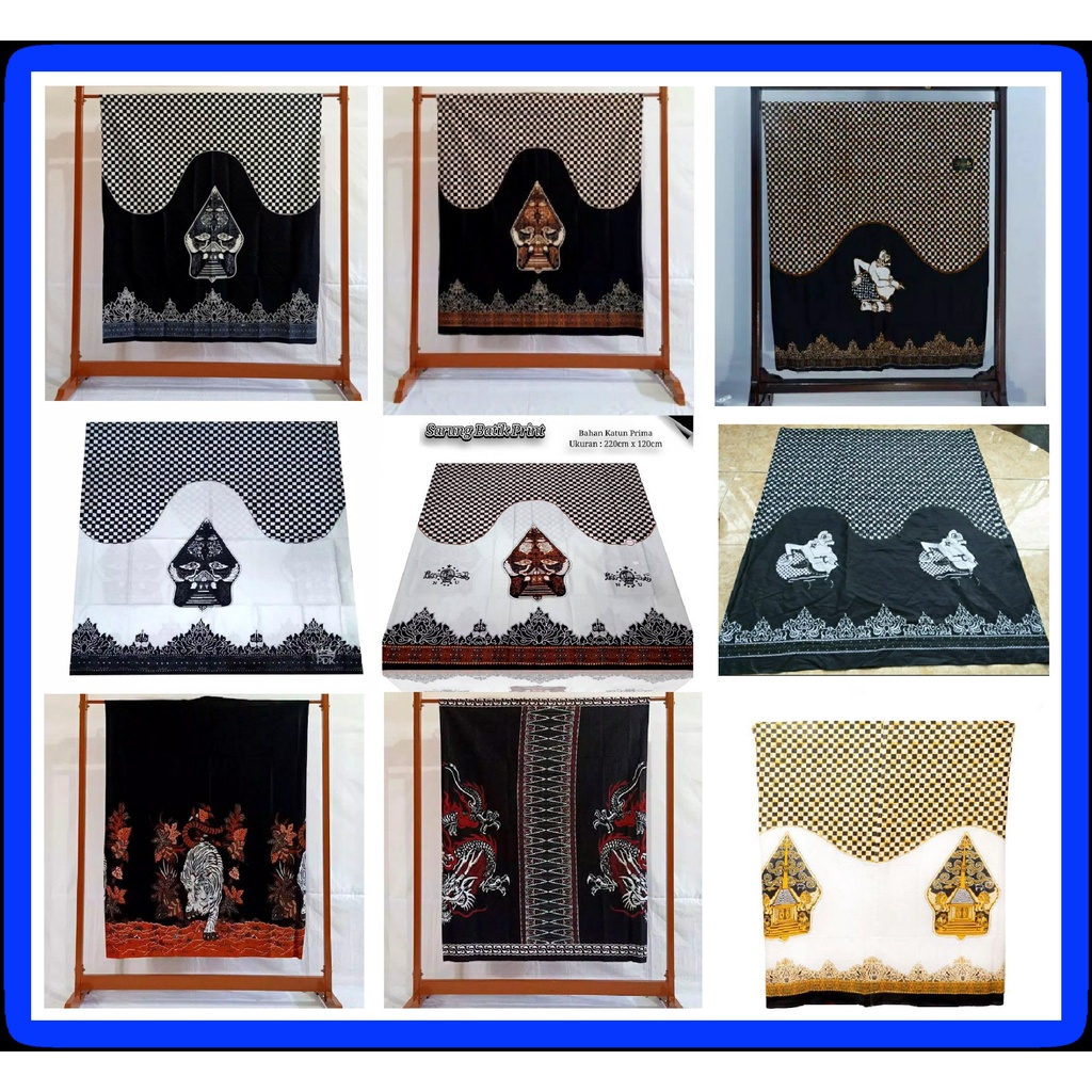 Sarung Tenun Batik Wayang Dewasa / Bahan Tebal Dan Berkualitas / Sarung Hitam / Gunungan Semar