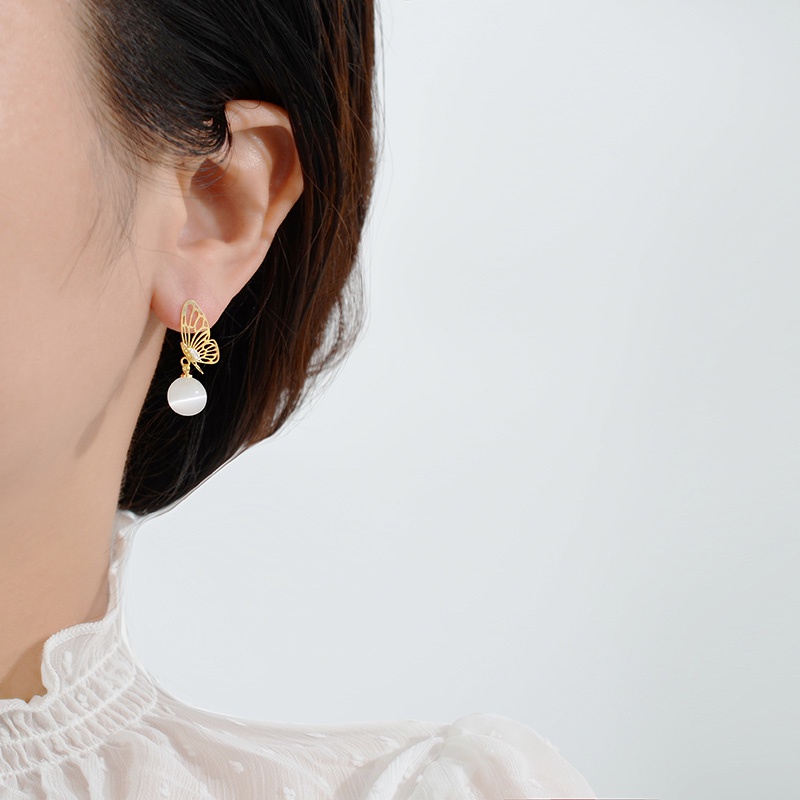 Anting Tusuk Silver 925 Desain Kupu-Kupu Hias Batu Opal + Zircon Gaya Retro Untuk Wanita 2020