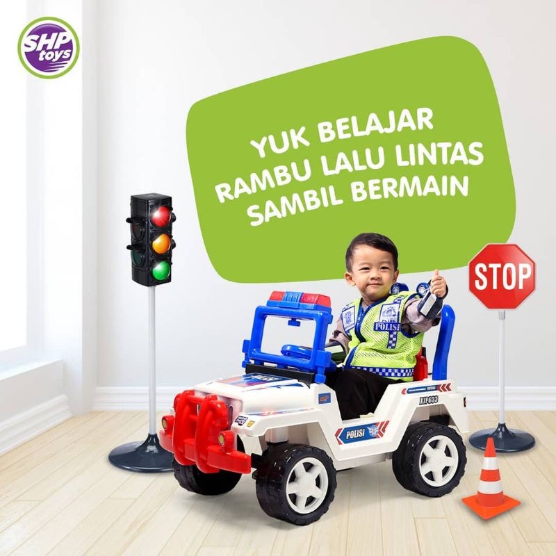 Mainan Mobil Dorong Anak Mobil Ride On Jeep Polisi Besar XJP 633 Fungsi Lampu Suara Sirine dan Tongkat Dorongan