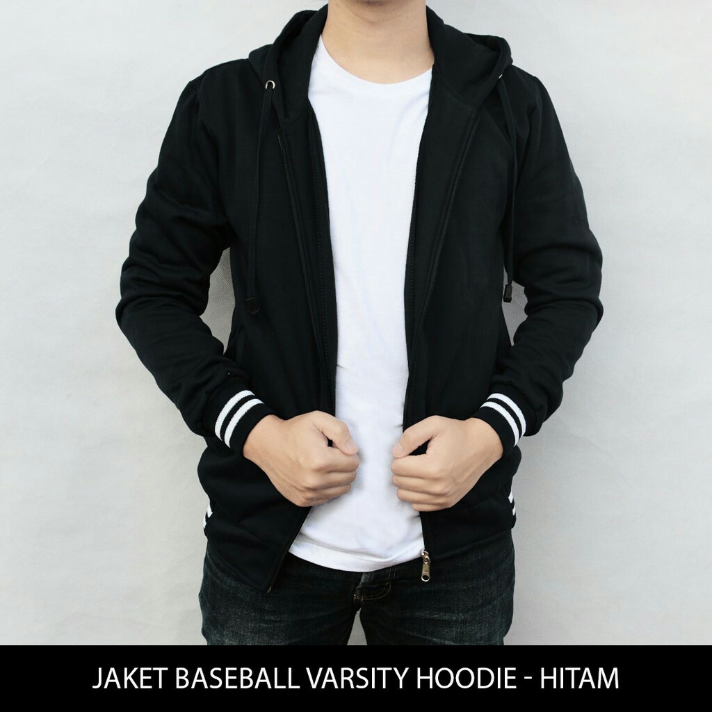 Varsity Polos.Jaket Hoodie Pria Warna Abu Tua Hitam.Hoodie Cowok Kasual.Hoodie Distro Cowok