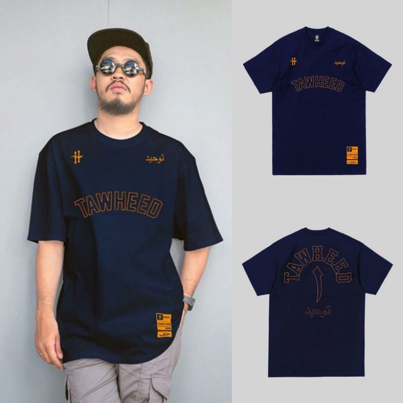 Kaos Distro Lengan Pendek Pria Muslim Dakwah Islami Tema Tawheed Navy HATF WORLDWIDE