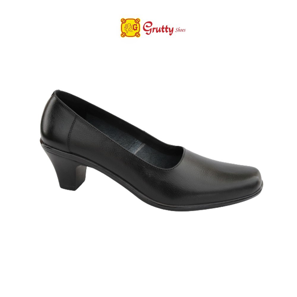 Grutty Sepatu Pantofel Wanita 4 Cm Hitam Polos Formal Guru Sekolah Kantor Kerja AX414