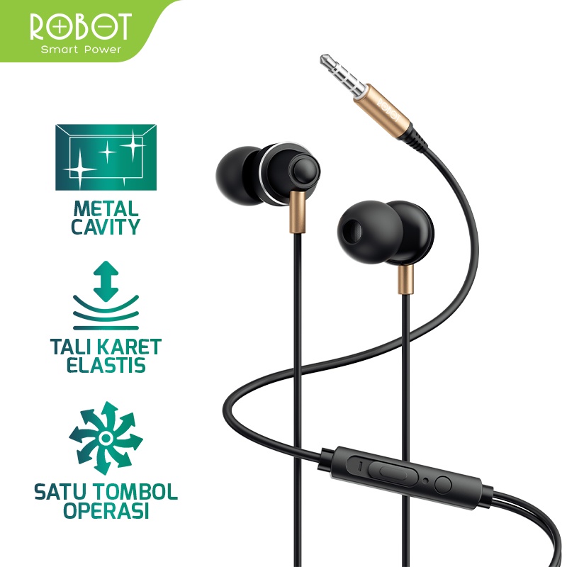 HENSET ROBOT  Headset Earphone RE240S In-Ear Deep Rich Bass Metal Wire Original - Garansi Resmi 1 Tahun ORIGINAL