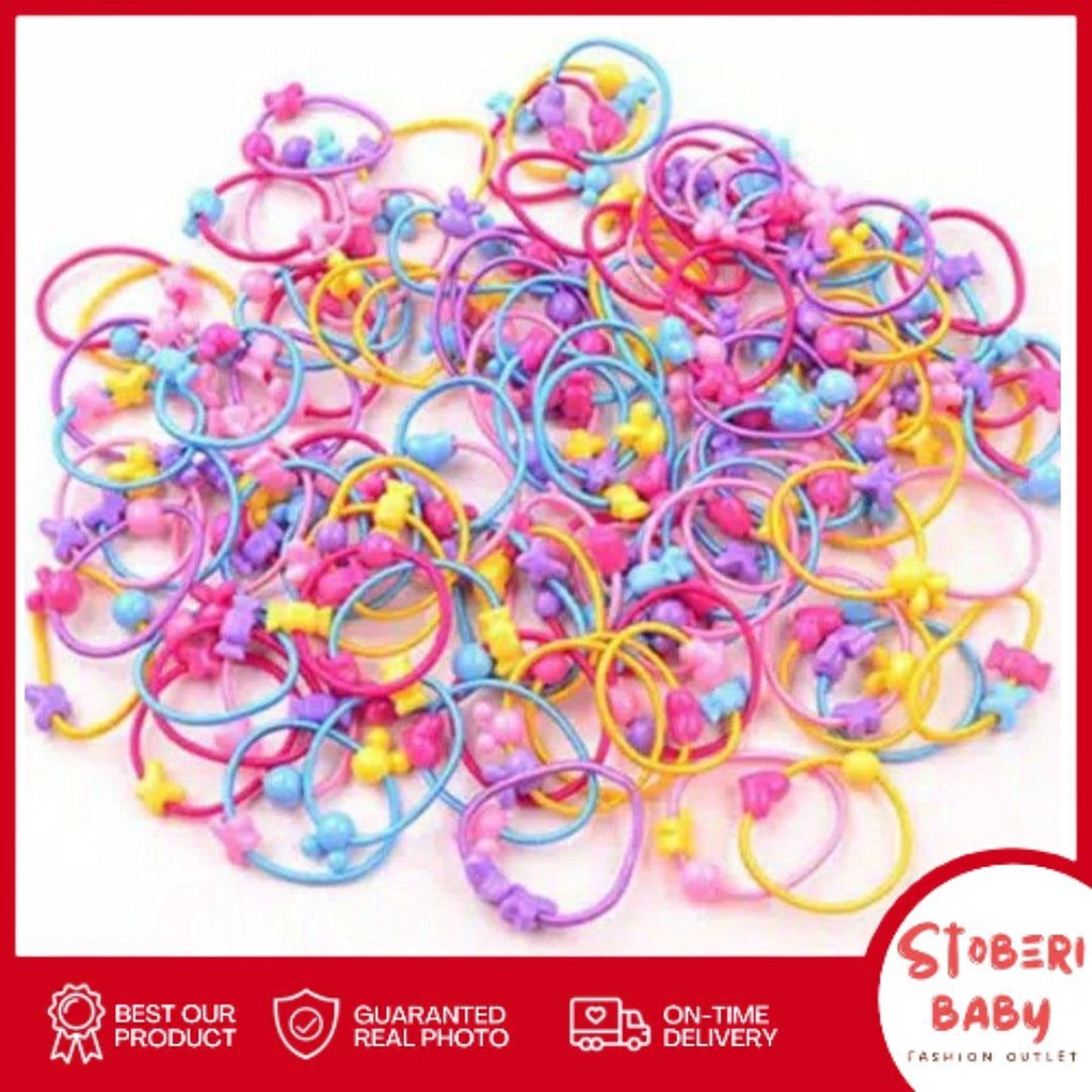 stoberi baby - IKAT MIN-NIE MIX Ikat Rambut Anak Karakter Lucu / Kuncir Rambut Anak Perempuan Warna Warni isi 50 Pcs