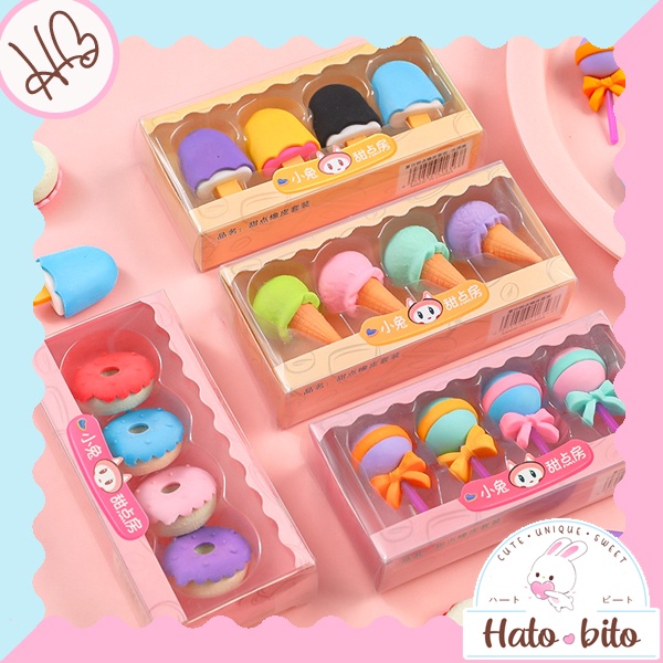 

1 set 4 pcs penghapus bentuk cute lucu model makanan food miniatur kawai souvenir ulang tahun anak HB1339