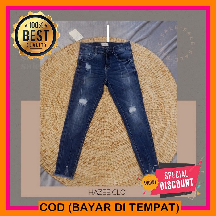Ootd Sz 27-34 Celana Jeans Wanita 7/9 Sobek Lapis Premium Quality RF939 Celana Jeans Wanita Dominant