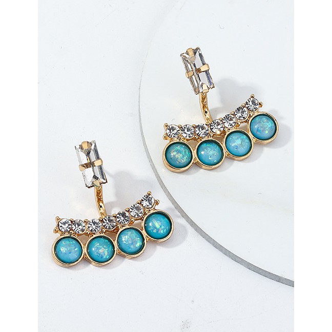 LRC Anting Tusuk Fashion Blue Blue Turquoise Crystal Hoop Earrings D94450