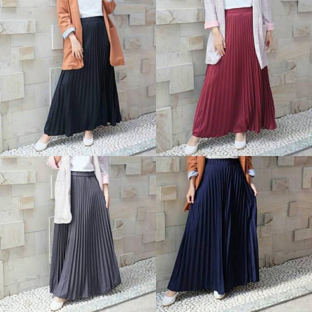 Rok Plisket Payung Polos Panjang Premium Pleated Wanita Tania Skirt