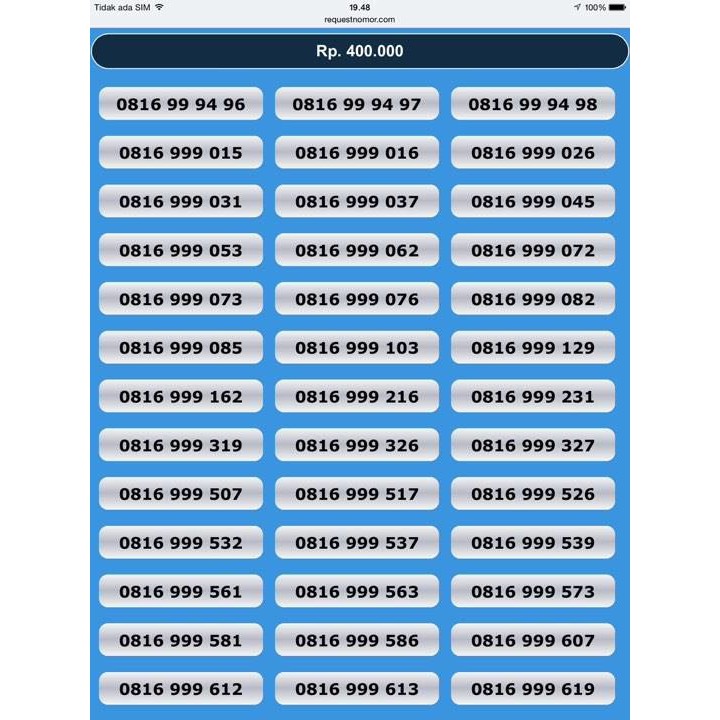 NOMOR CANTIK INDOSAT (10 DIGIT) 0816 999 XXX