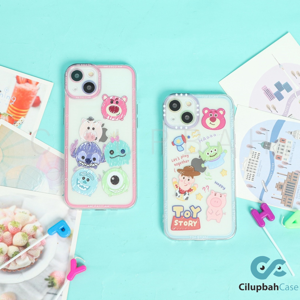 Clear Soft Case Cartoon 2 Motif Tsum Tsum and Toy Story Full Lenscover For iPhone 7 8 SE 7+ 8+ X XR XS 11 12 13 Mini Pro Max