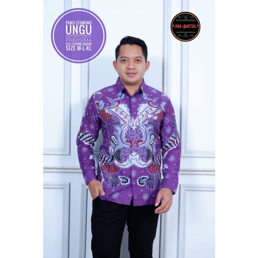 Kemeja Batik Solo Pria Lapis Furing PREMIUM Dewasa Lengan Panjang Pendek PANJI LESMONO UNGU LILAC