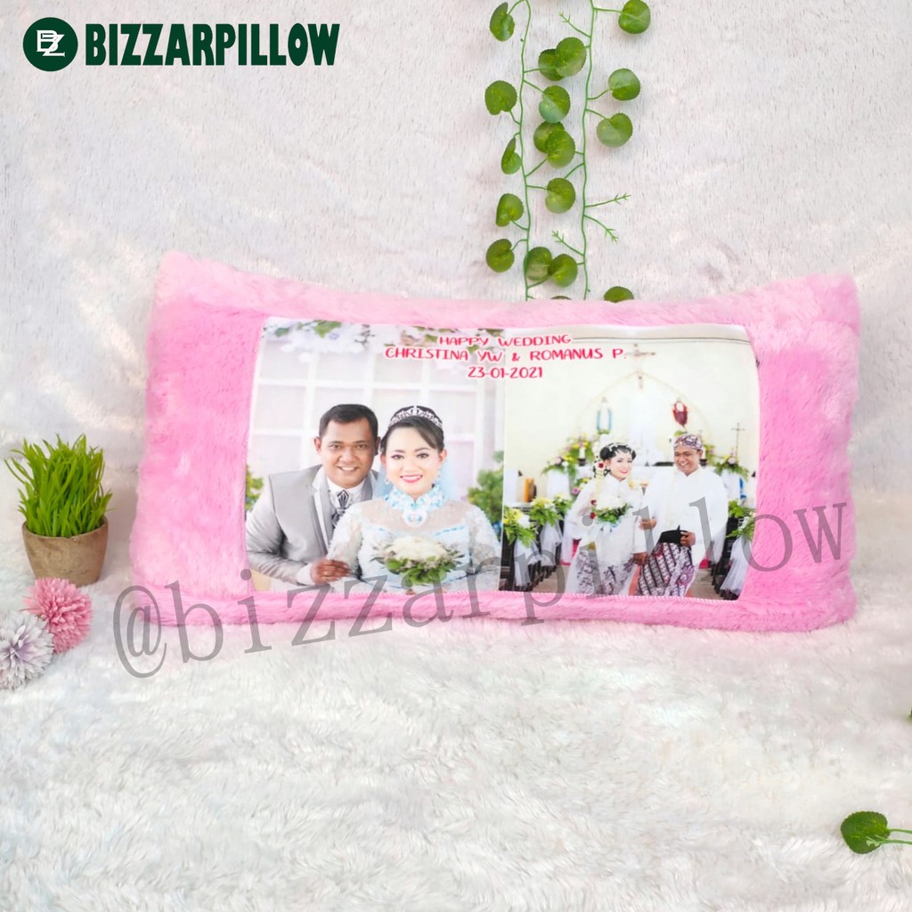 Bizzarpillow Bantal Foto Cinta Custom Bulu Rasfur 80x40cm 1 HARI JADI !! BZ017