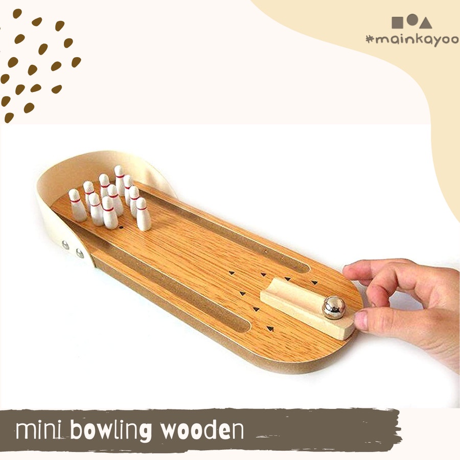 mini bowling, Mainan bowling tangan kelereng, wooden bowling