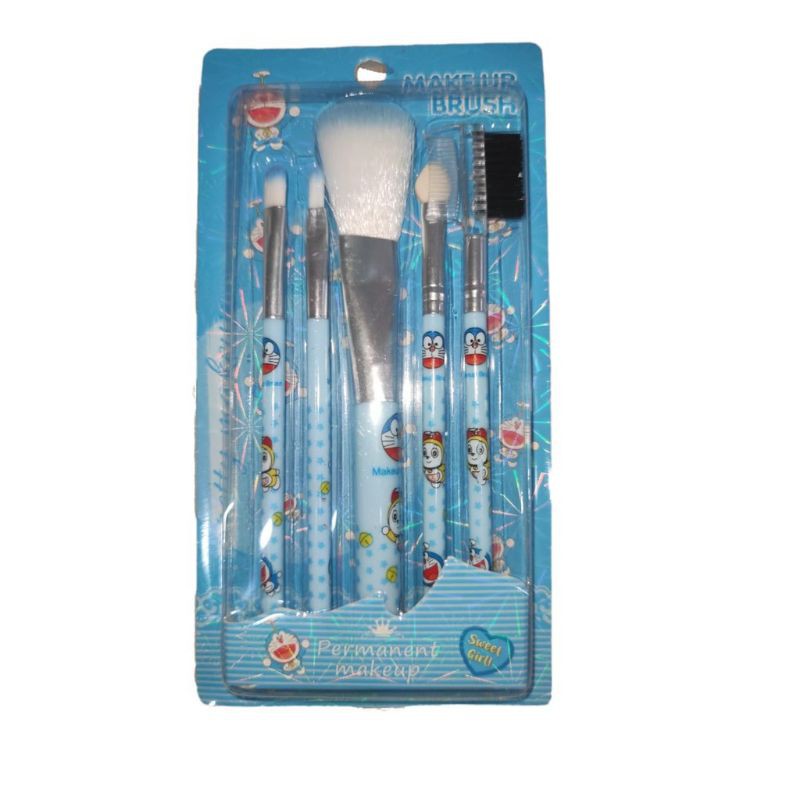 Brush Makeup Import Doraemon Biru Set 5 Pcs Kuas Makeup Import