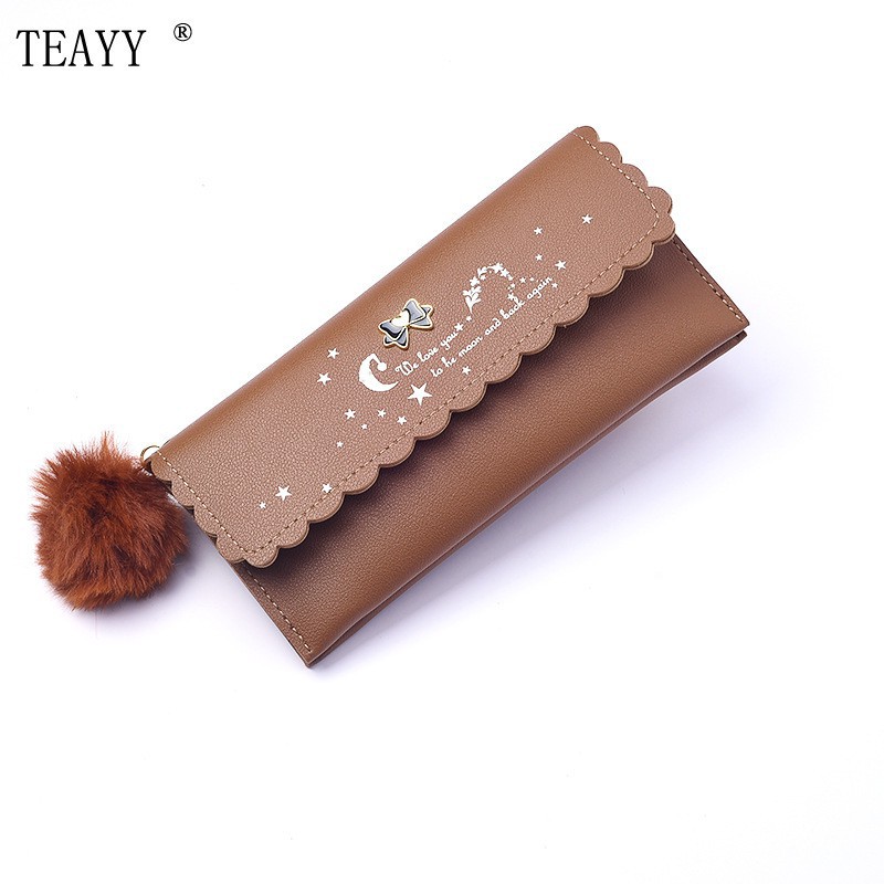 (COD) DOMPET PANJANG WANITA FREE POM-POM WOMEN WALLET KOREAN STYLE TERLARIS MURAH