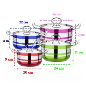 Panci Cookware Set stainless steel 8 pcs Warna / Panci Set / panci tebal berkualitas