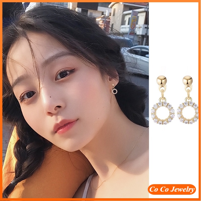 Anting Tusuk Sterling Silver 925 Desain Geometri Hollow Hias Zircon Gaya Korea Untuk Wanita