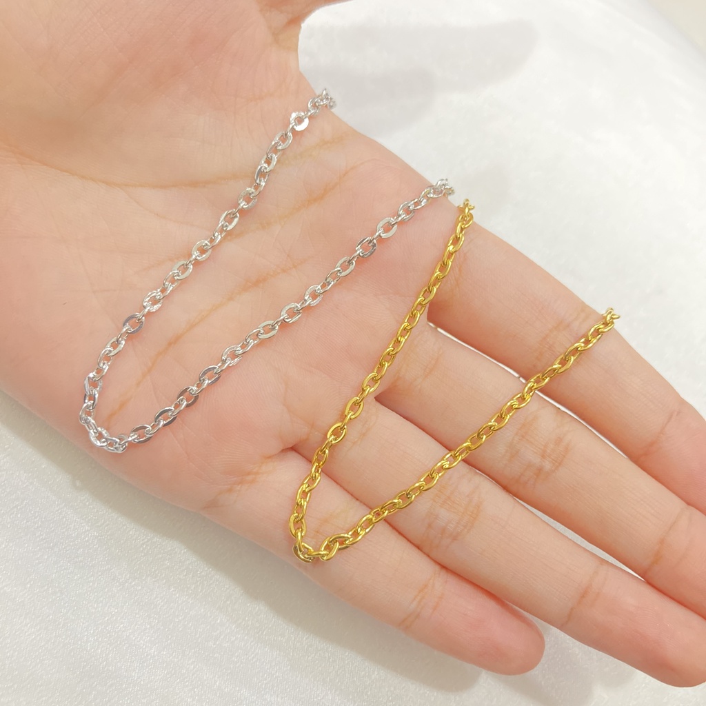 Kalung Titanium Polos Rantai Nuri Biasa Anti Karat Unisex Pria / Wanita Aksesoris Kalung