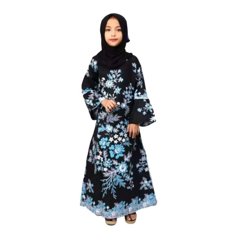 Batik Couple Keluarga Modern Sania Ruffle Ori Ndoro Jowi Dnt Motif cibulan biru-Gamis anak