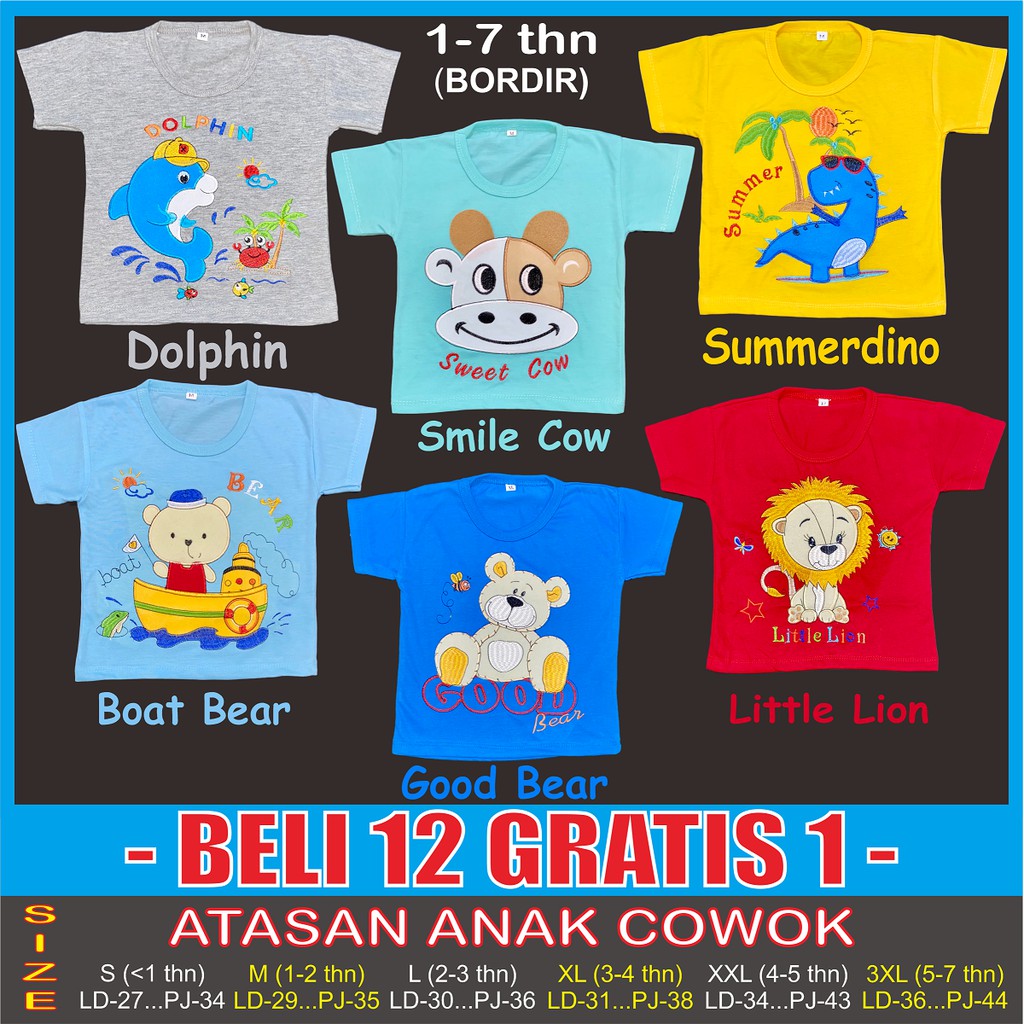 RAINBOW BAJU KAOS BAYI / ANAK COWOK LUCU &amp; MURAH 1 - 7 TAHUN &quot;BORDIR PART 1&quot;