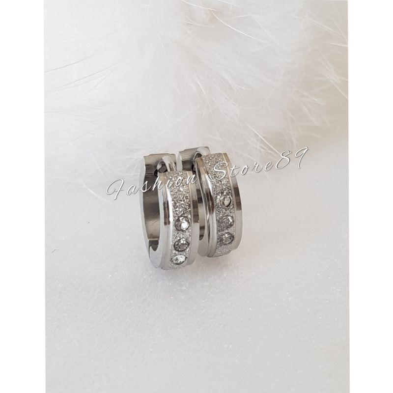 Baru Anting Jepit Titanium pasir Permata 3 Silver Gold Impor Kualitas terjamin antikarat selamanya