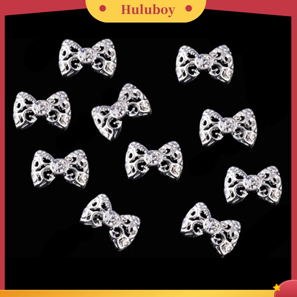 Huluboy Huluboy♡ 10pcs Stiker Kuku 3D Motif Pita Aksen Berlian Imitasi Bahan Alloy Untuk Kencan