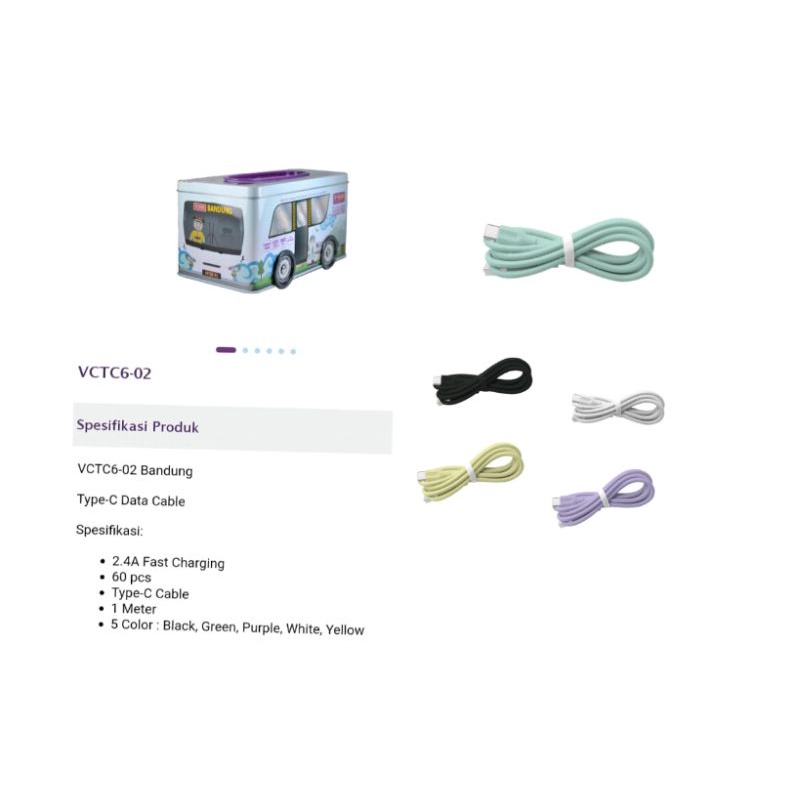 VCTC6-02 Type C data cable 2,4A (1 Kaleng isi 60 pcs)