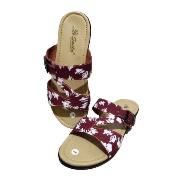 sandal wanita slempang gesper saila motif bunga terbaru