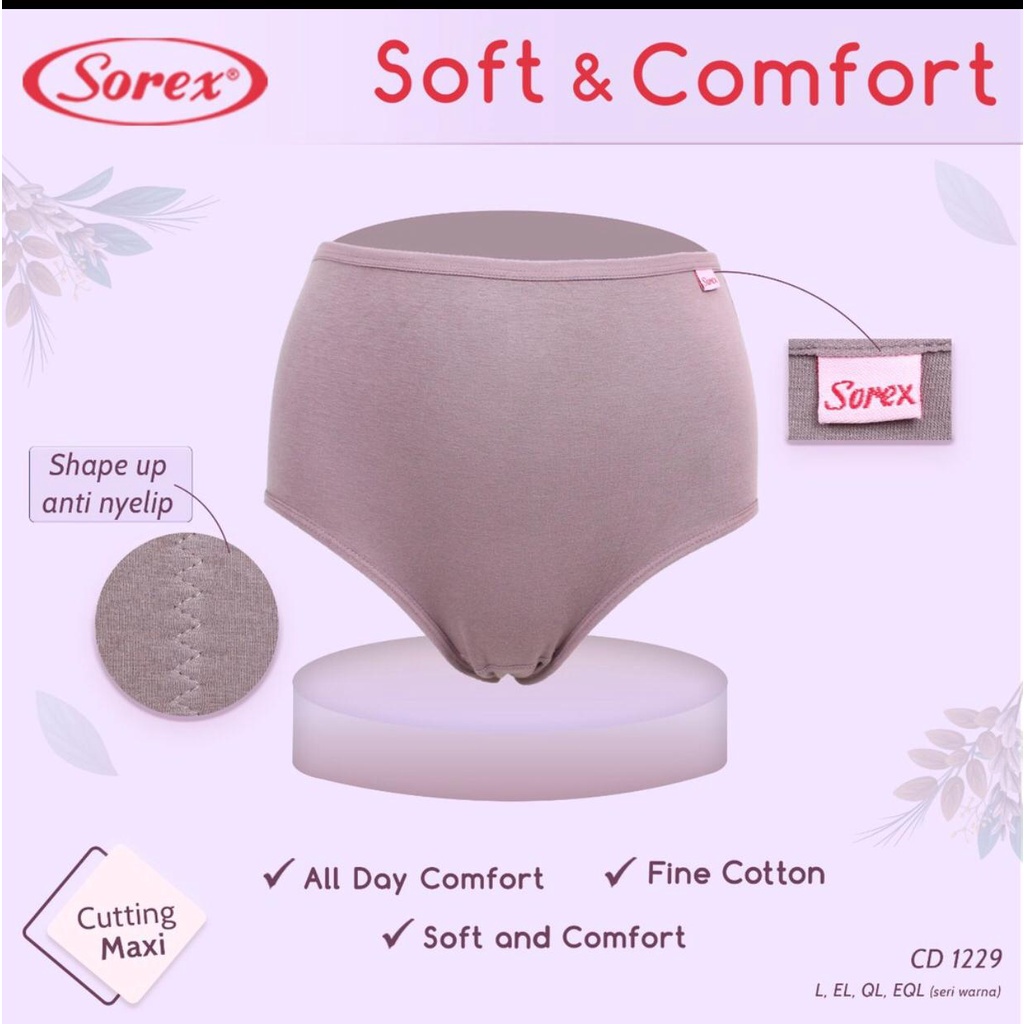 CD SOREX 1229 L EL QL EQL SIZE GEDE EQL - CD SOREX BASIC MAXI 1229 SOFT &amp; COMFORT MODEL TINGGI  - CELANA DALAM WANITA SOREX 1229 FINE COTTON POLOS MODEL TINGGI FULL PERUT BERBAHAN KATUN LEMBUT -ARA98STORE -