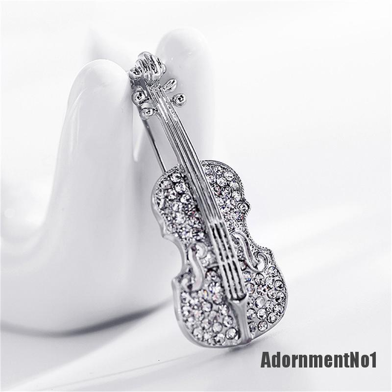 (Adornmentno1) Pin / Bros Bentuk Biola Lapis Emas / Silver Untuk Wanita