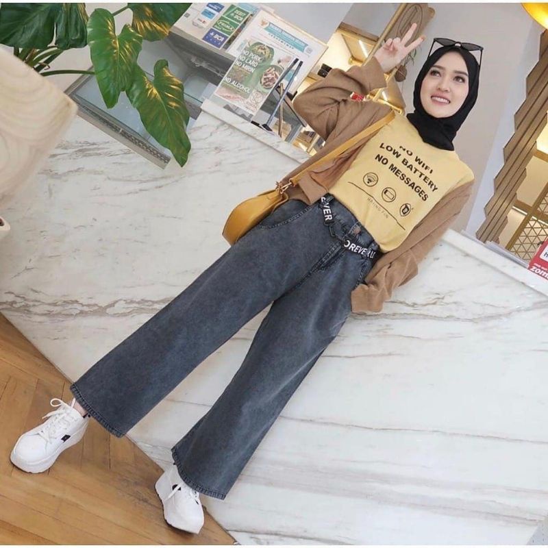 CELANA KULOT JEANS HIGHWAIST//CELANA PANJANG WANITA//CELANA KULOT JEANS JUMBO//JEANS KULOT BOYFRIEND