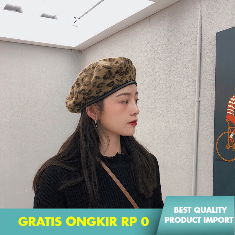 Topi Baret Fashion Wanita ng Zouzou/Retro Mudah    Mos Kulit Macan Tutul Cetak Baret    Wanita   Wol
