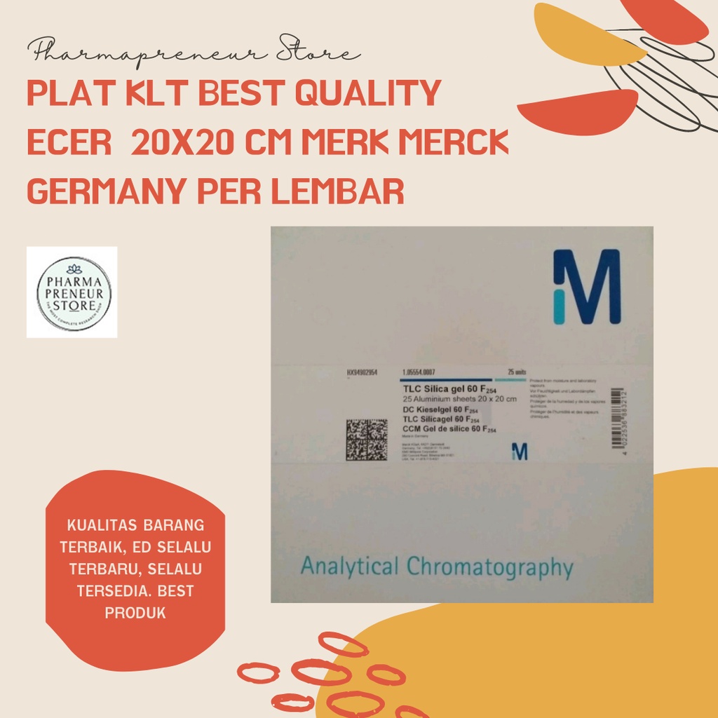 PLAT KLT PRO ANALISA 1 LEMBAR MERCK 20 x 20 CM TLC SILICA GEL 60 F 254 BEST QUALITY