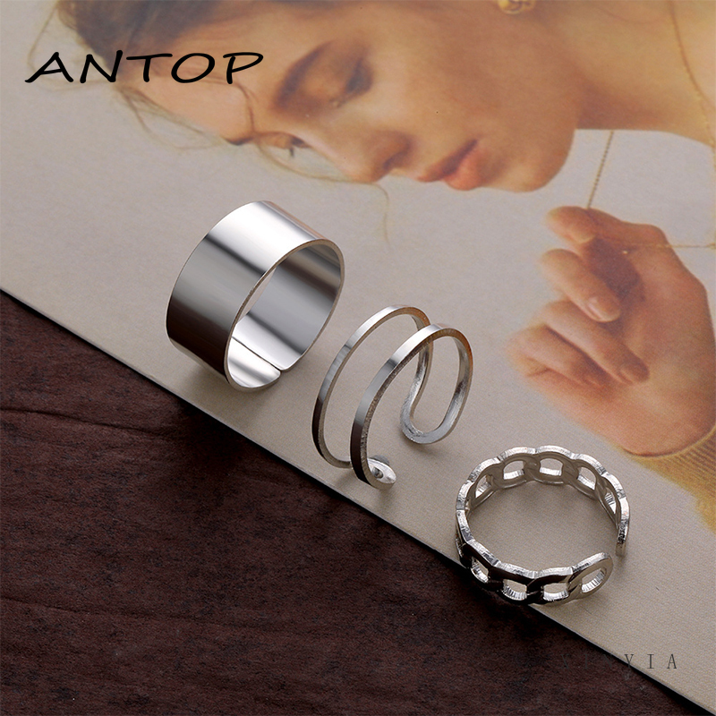 3 Pcs / set INS Cincin Korea Silver Gaya Punk Cincin Pria Untuk Wanita Ring Jewelry ANTOP