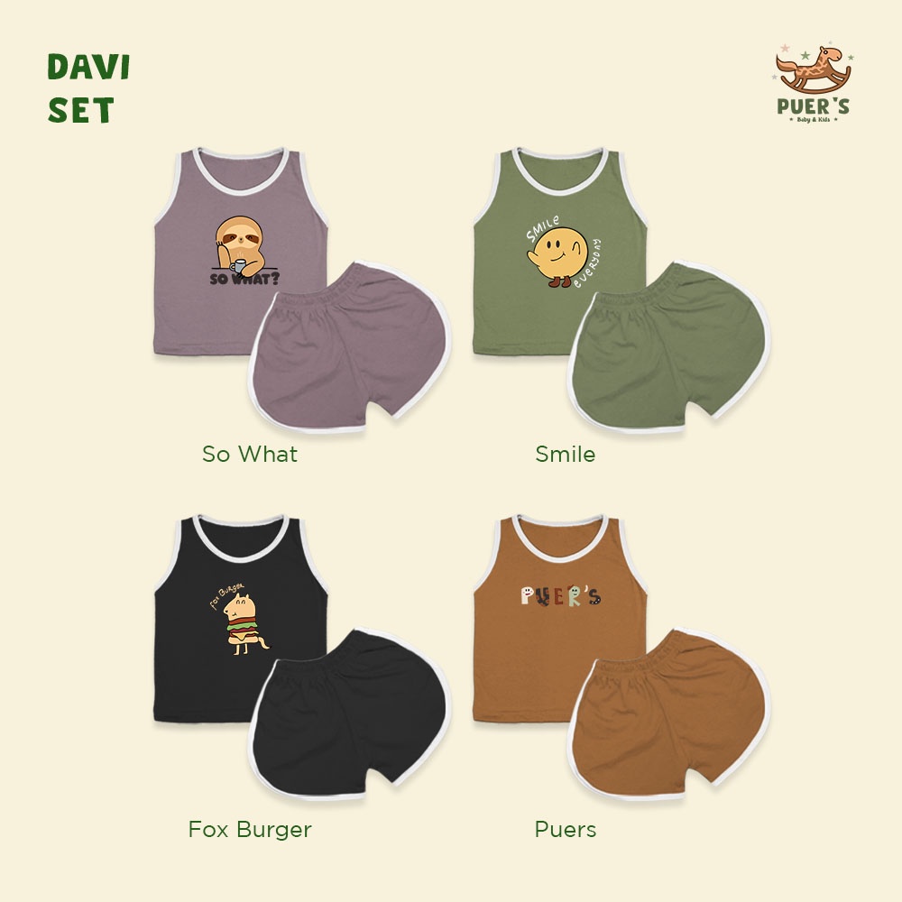 SINGLET SET BAYI DAN ANAK PUER'S DAVI SET MOTIF (SETELAN SINGLET/SETELAN KUTUNG ANAK)