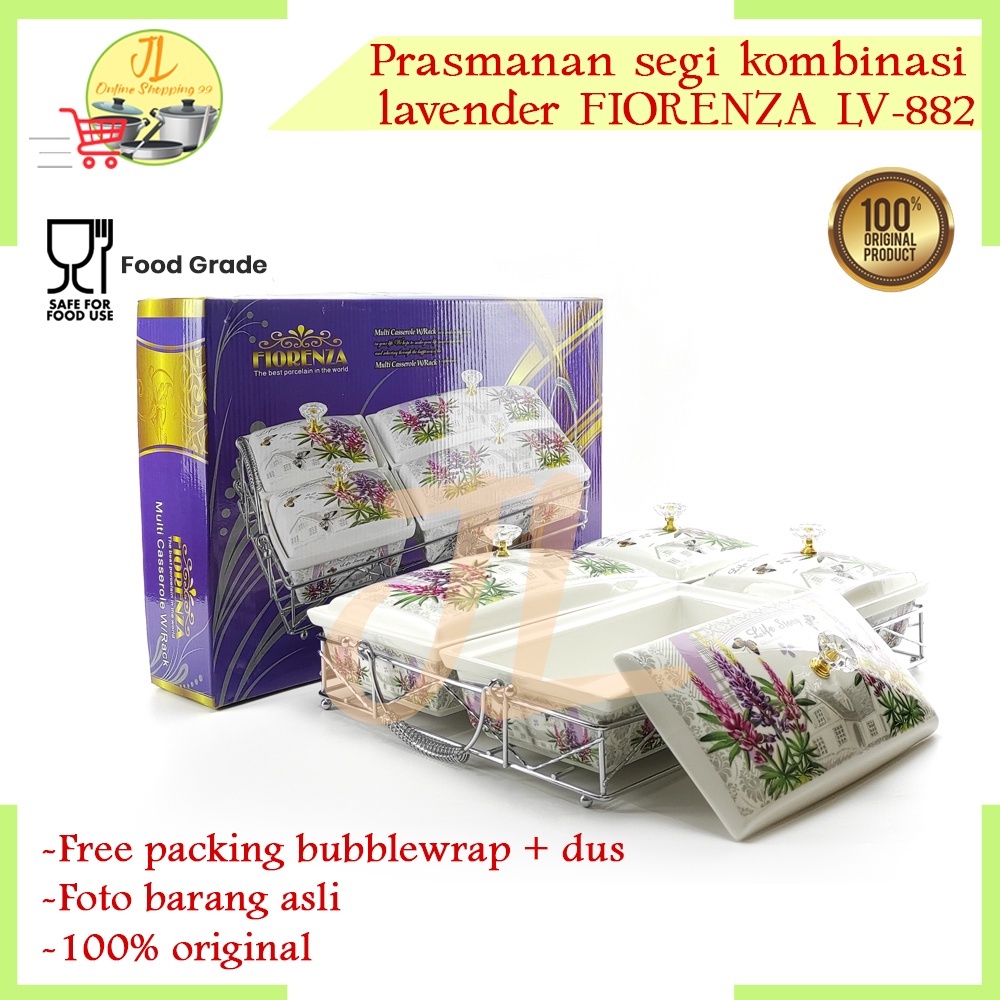 prasmanan segi basi set keramik tebal motif Lavender FIORENZA LV-882