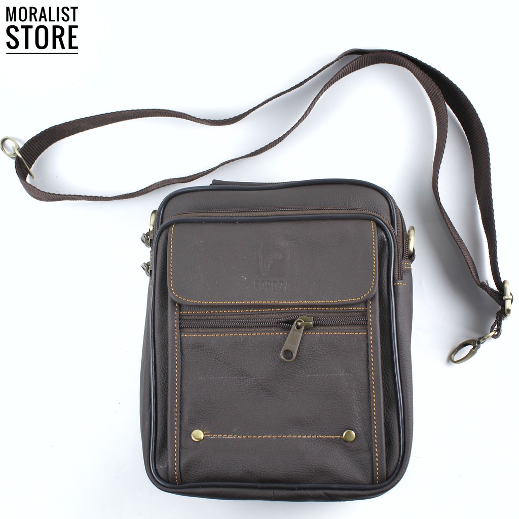 Tas Selempang Pria Kulit Asli Full Grain Model Moralist M.BAG01