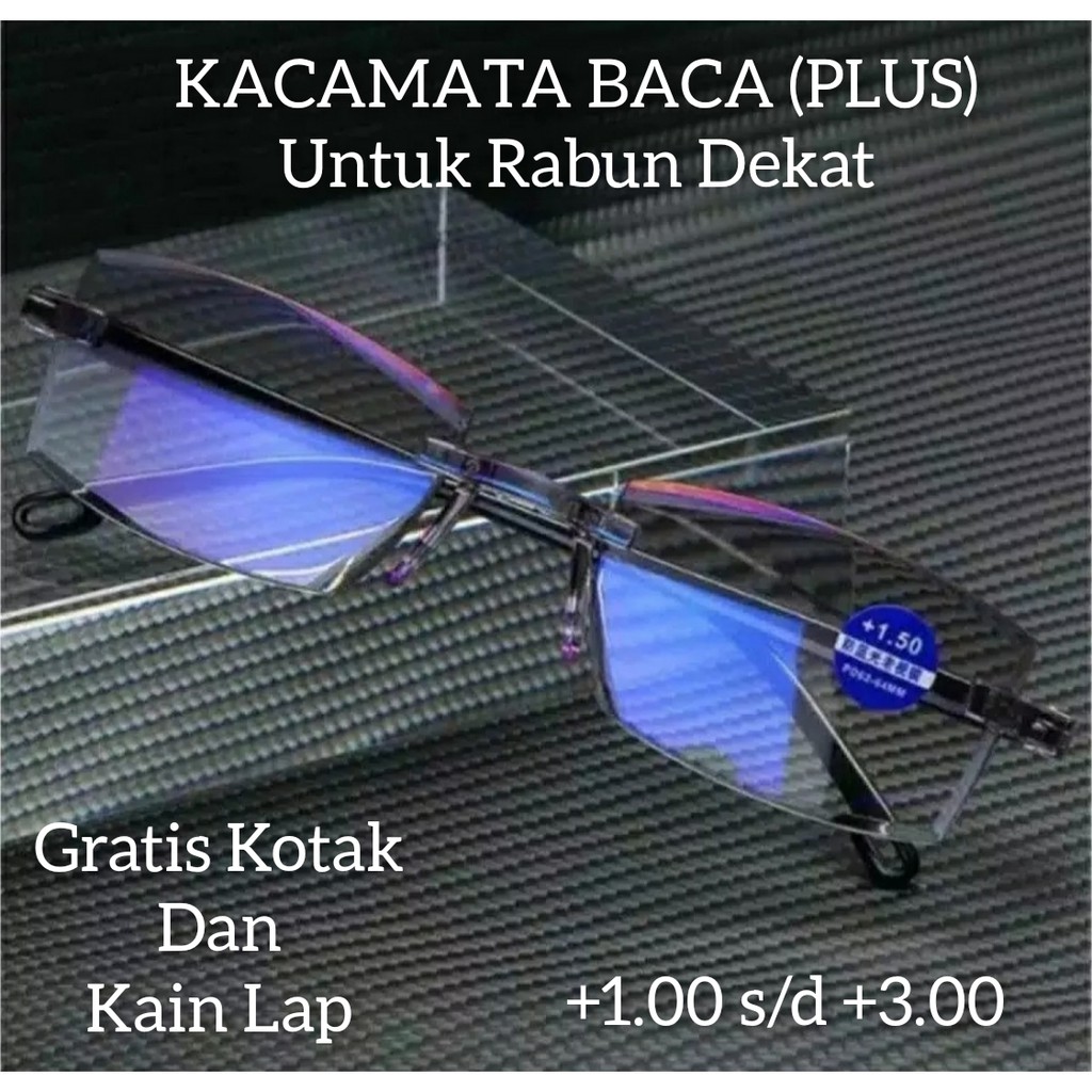 Kacamata Baca, Kacamata Plus +1.00 s/d +4.00 Anti Radiasi Blue Untuk Rabun Dekat Free Box Dan Lap Mi