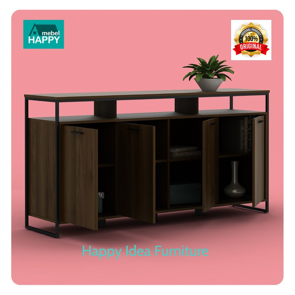 𝗛𝗔𝗣𝗣𝗬 𝗜𝗗𝗘𝗔 - Viso SB160 Sideboard Industrial Minimalis Frame Besi / Bufet Serbaguna Brown Walnut Ele