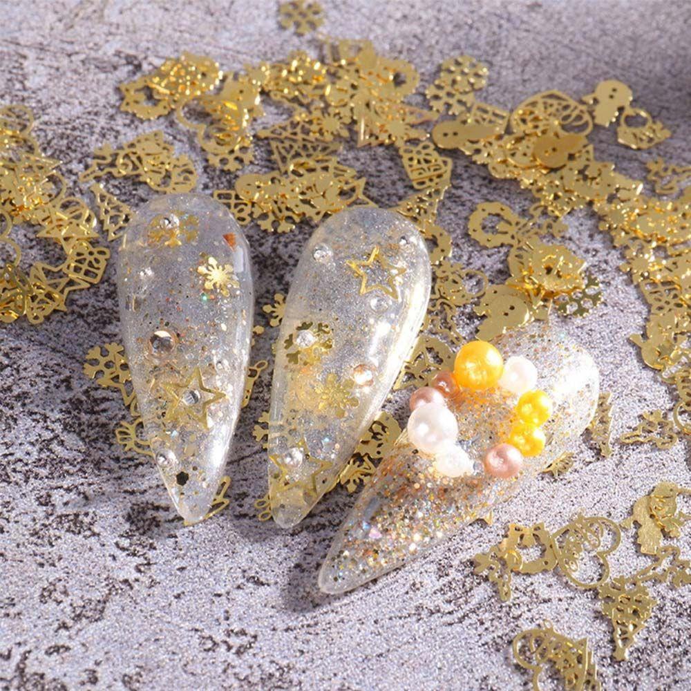 AUGUSTINA Agustina Kuku Glitter Payet Kaus Kaki Logam Santa Snowflake Pohon Natal Snowman 3D Nail Art Dekorasi