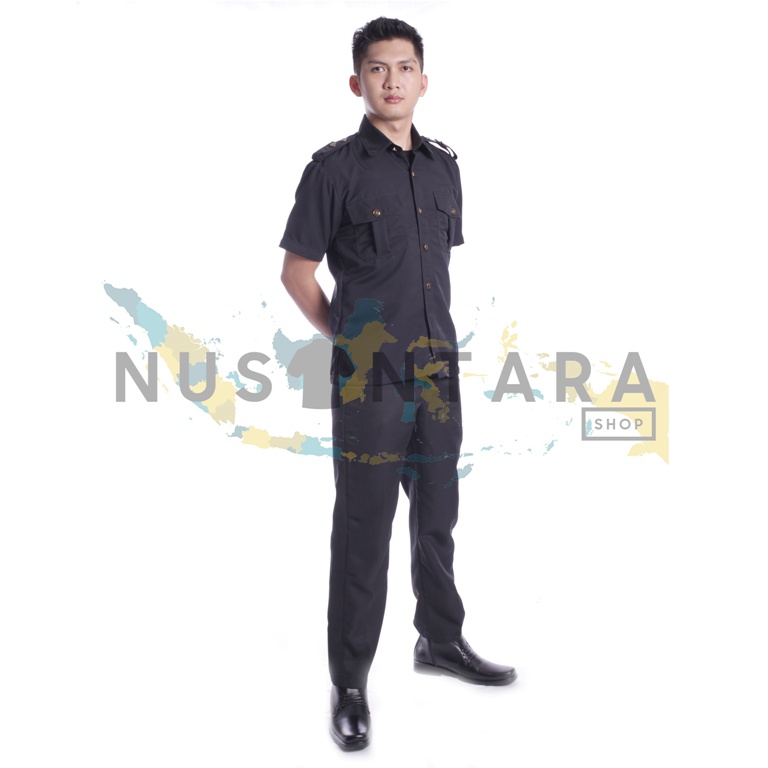 Baju Safari Security Seragam Safari Sekuriti Hitam Terbaru Lengan Pendek Baju Safari Satpam Bodyguard Supir