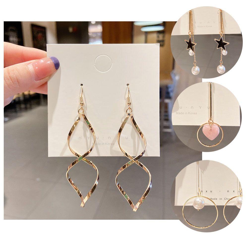 Preva Anting Mutiara Kesederhanaan Lucu Ear Hook Stud Earrings Fashion Asimetris Vintage Menjuntai