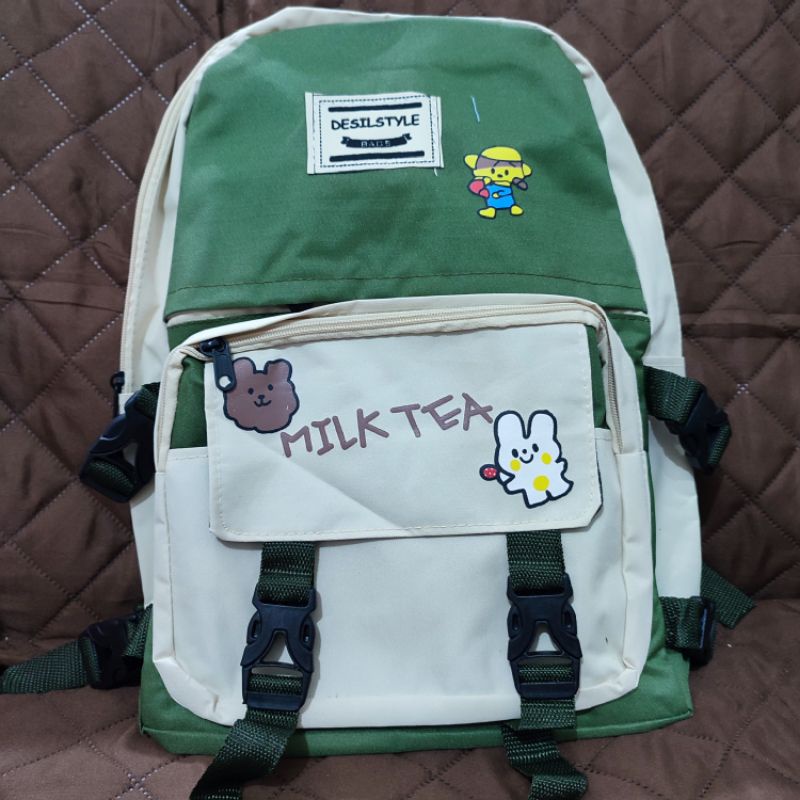 Tas Ransel Milk Tea Bahan Kanvas Buatan Lokal Tanpa Acc